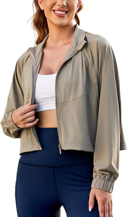 UANEO Womens Athletic Cropped Jacket Zip Up Long Sleeve Workout Tops Gym Yoga Running Sports Shir... | Amazon (US)