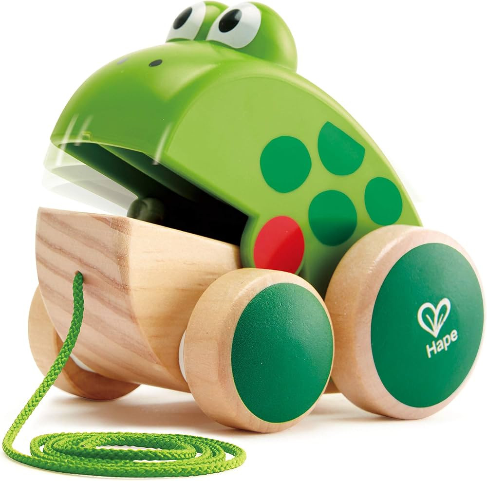 Hape Frog Pull-Along | Wooden Frog Fly Eating Pull Toddler Toy, Bright Colors | Amazon (US)