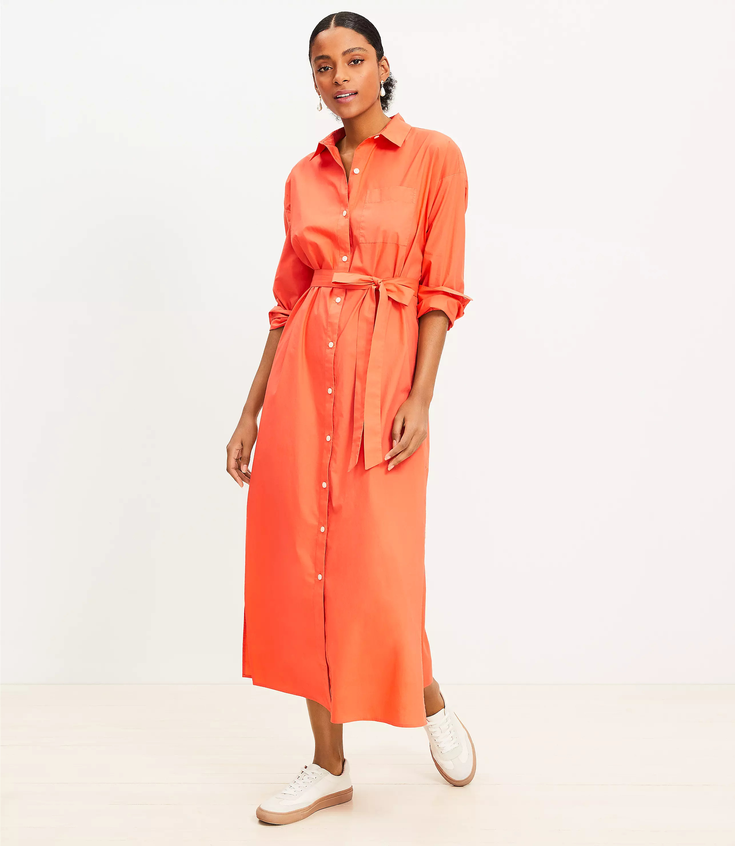 Poplin Belted Pocket Shirtdress | LOFT