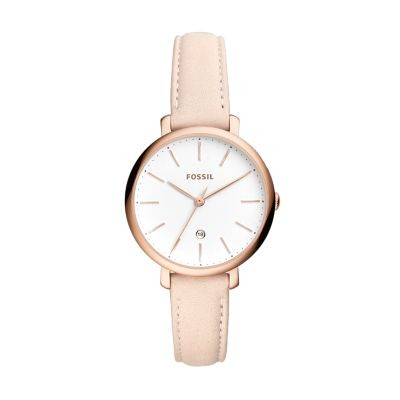 Jacqueline Three-Hand Date Pastel Pink Leather Watch | Fossil (US)