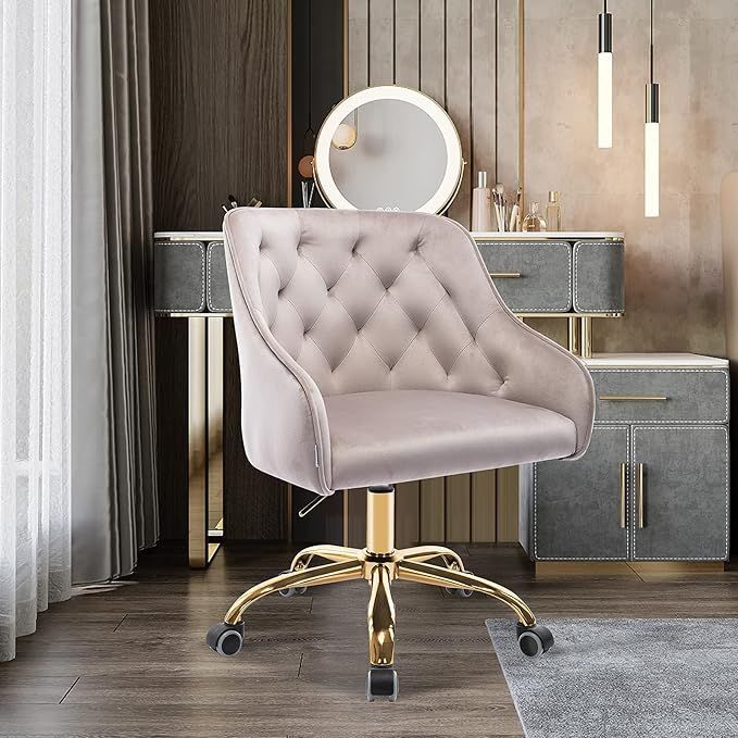 SSLine Velvet Home Office Chair with Golden Legs,Elegant Modern Swivel Desk Chair on Wheels,Swivel S | Amazon (US)