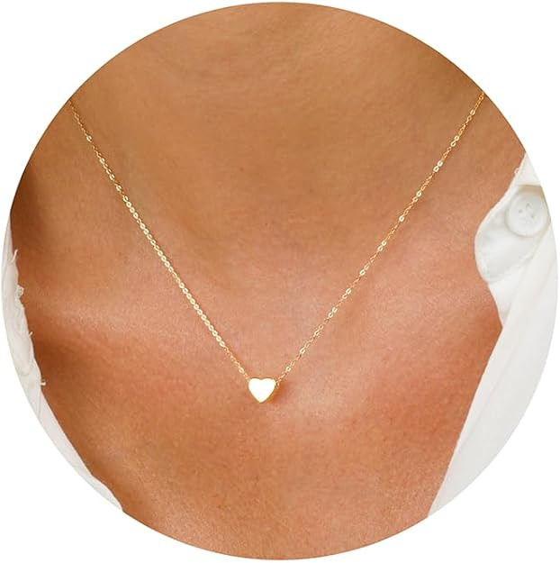 Dainty Gold Necklace for Women - 14K Gold/White Gold Plated Cute Heart Necklace Handmade Disc Cir... | Amazon (US)
