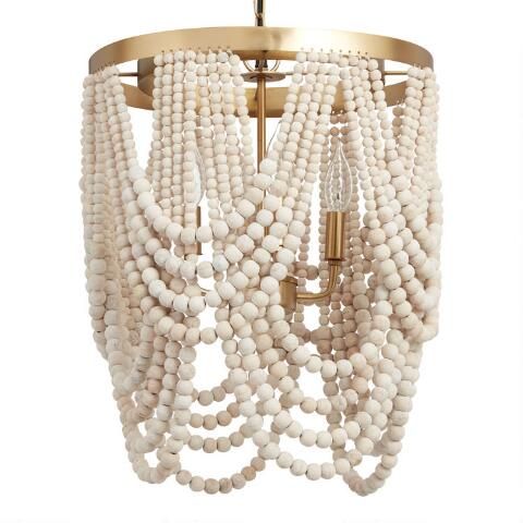 Whitewash Wood Draped Bead 4 Light Chandelier | World Market