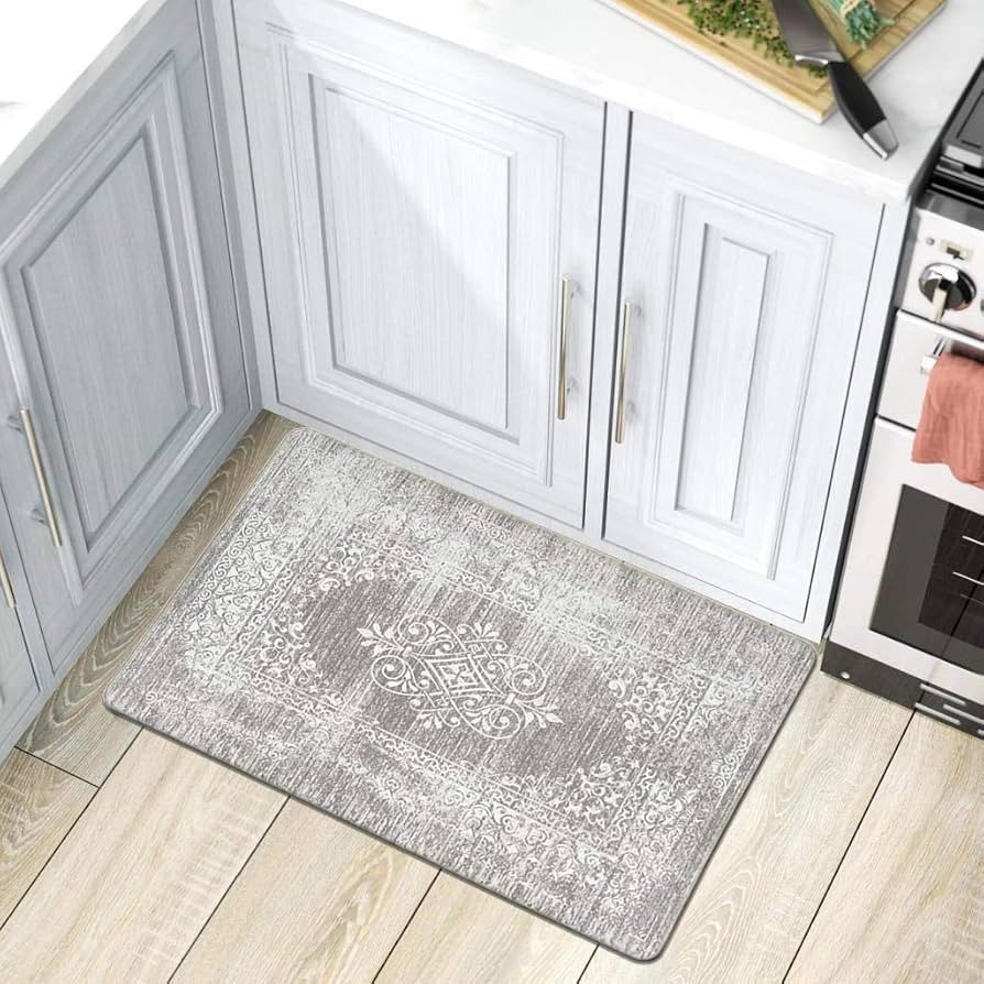 Rugshop Distressed Traditional Vintage Design Anti Fatigue Standing Mat 18" x 30" Gray | Amazon (US)