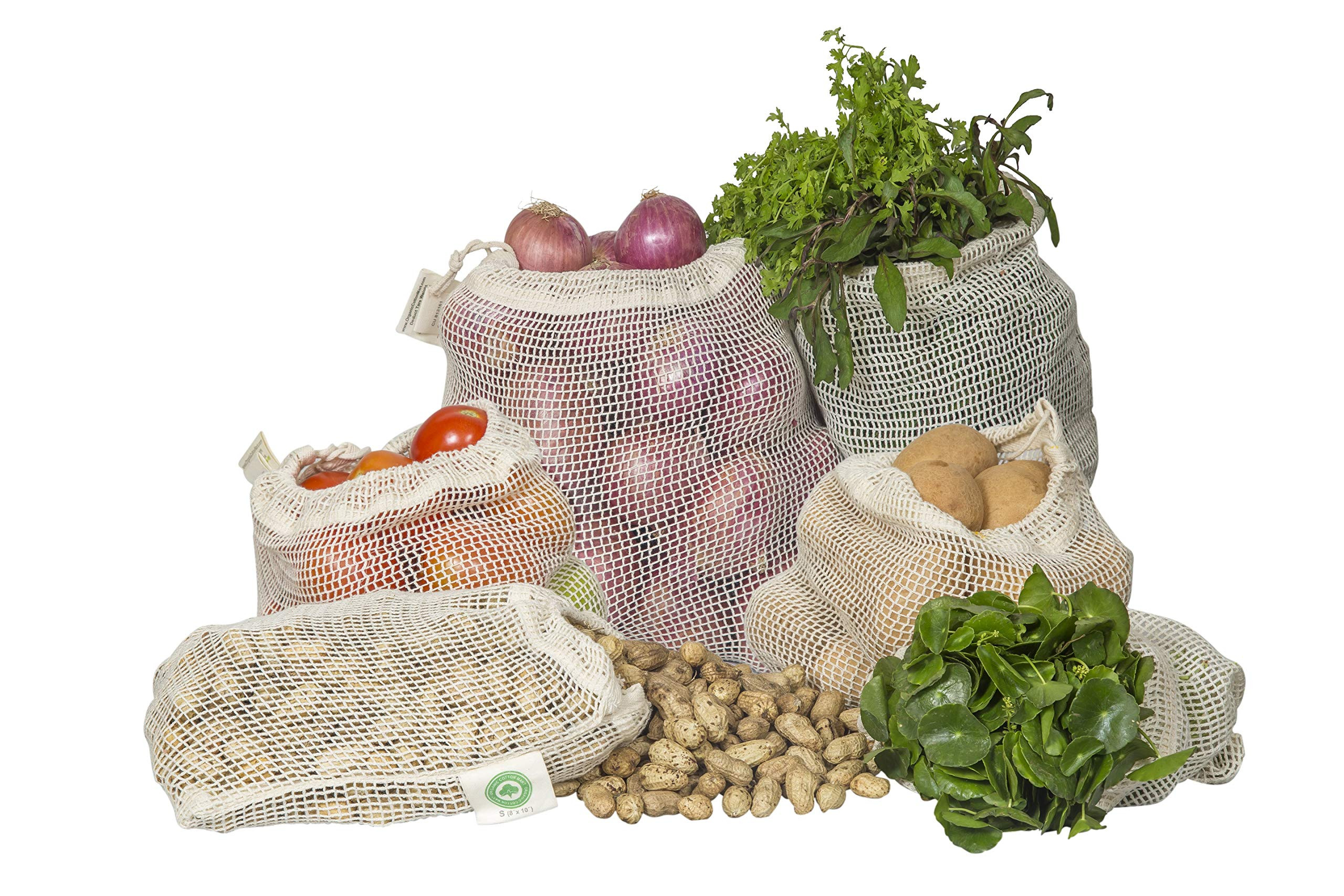 Reusable Cotton Mesh Produce Bags - 100% Organic Cotton, Durable, Double Stitched, Washable with ... | Amazon (US)