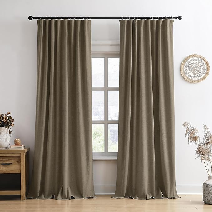 Linen Brown Room Darkening Curtains for Living Room,Pinch Pleated Back Tab Drapes with Hooks,Line... | Amazon (US)