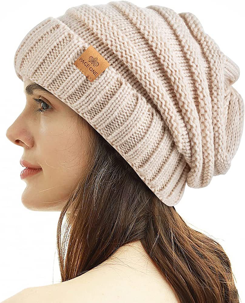 PAGE ONE Womens Winter Beanie Warm Cable Knit Hat Style Stretch Trendy Ribbed Chunky Cap | Amazon (US)