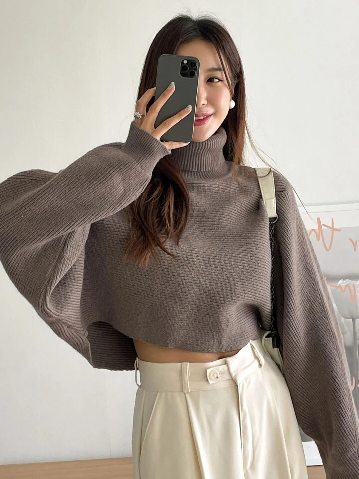 DAZY Pull à col roulé manches chauve-souris | SHEIN