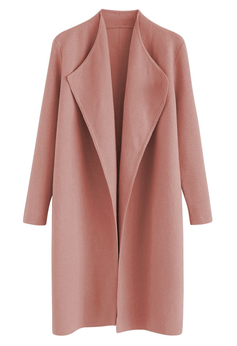 Classy Open Front Knit Coat in Coral | Chicwish