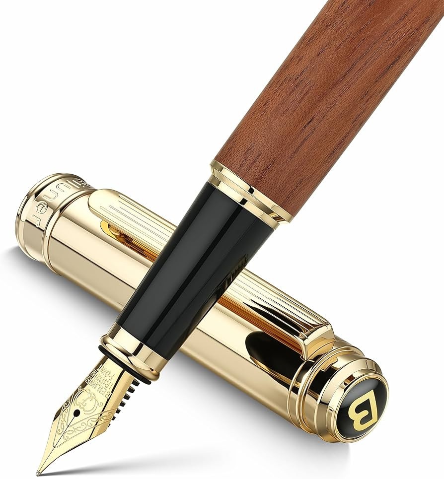 BEILUNER 316 Fountain Pen,Stunning Luxury Rosewood,24K Gilded Nib(Fine),Gorgeous 24K Gold Finish,... | Amazon (US)