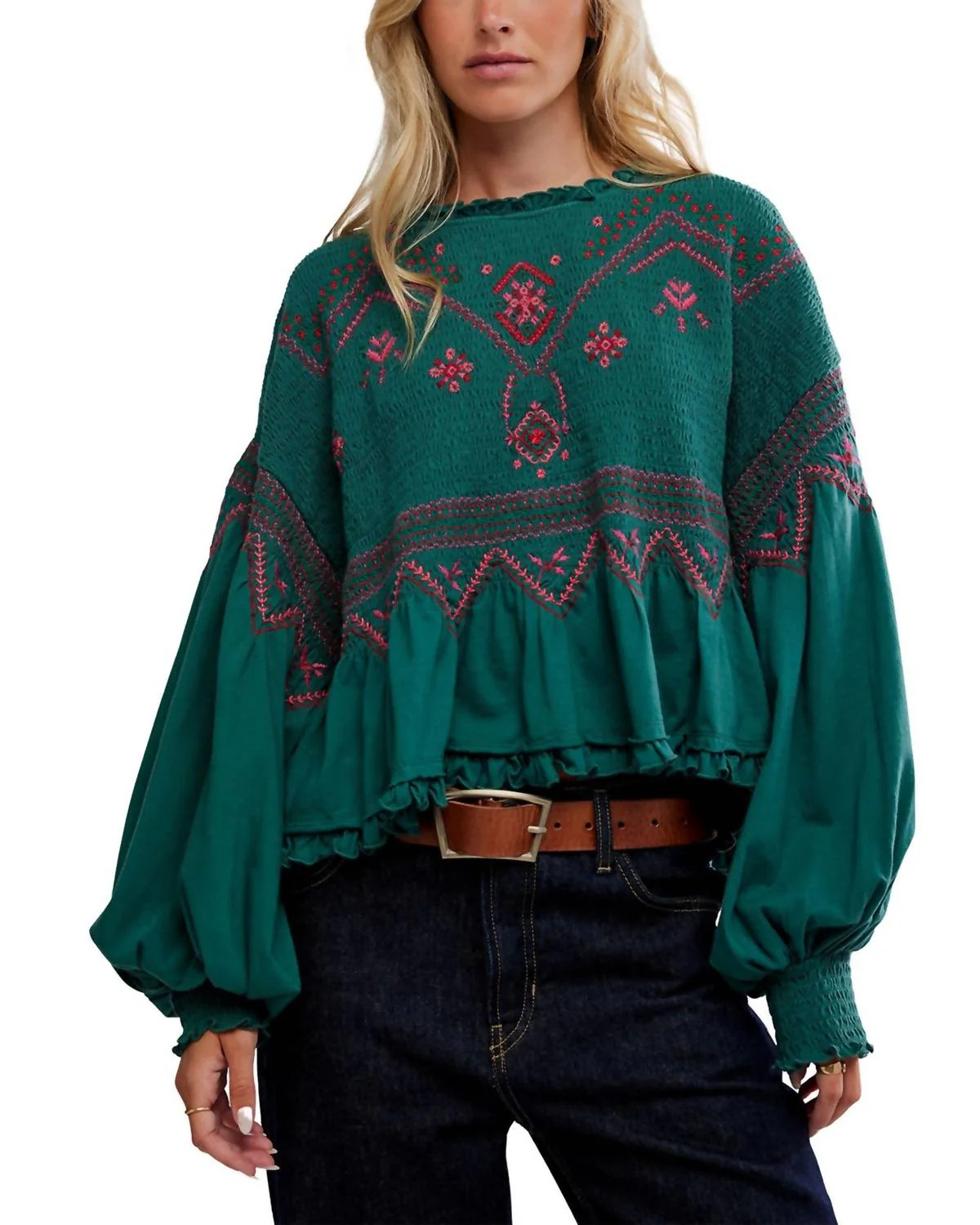 Holly Long Sleeve Knit Top In Green Combo | Shop Simon