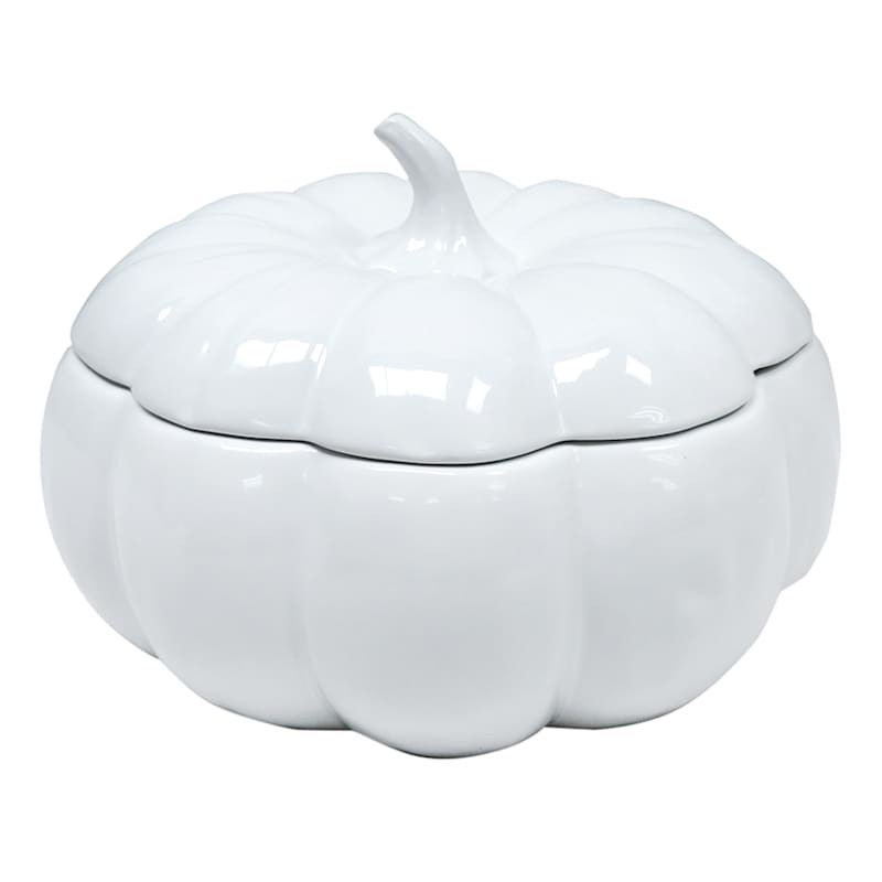 White Pumpkin Shaped Ceramic Soup Tureen with Lid | At Home