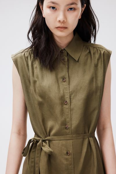 Linen-blend Shirt Dress - Cream/black striped - Ladies | H&M US | H&M (US + CA)