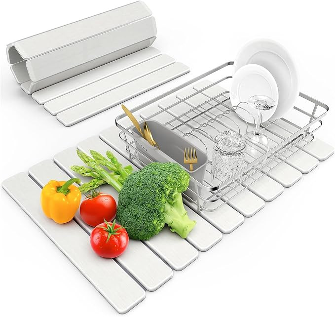 Large Stone Dish Drying Mat for Kitchen Counter, 24"(L)×16"(W), Collapsible Quick Dry Stone Dish... | Amazon (US)