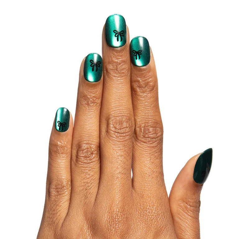 Olive & June Super Stick Effects Emerald Velvet w Black Bow, Extra Short, Round - Walmart.com | Walmart (US)
