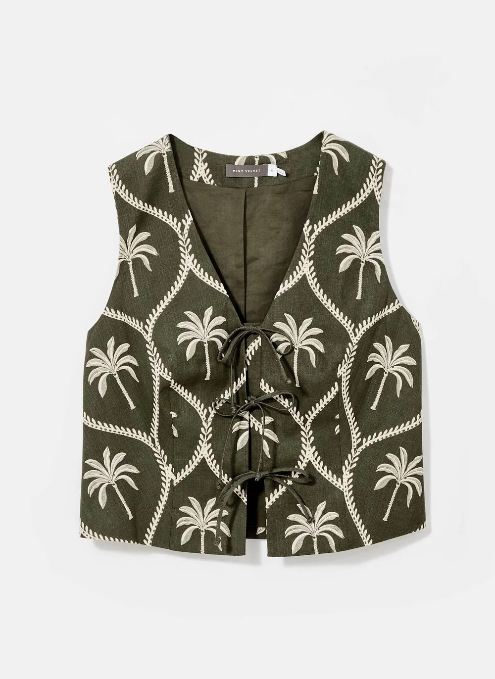 Khaki Palm Print Waistcoat | Mint Velvet