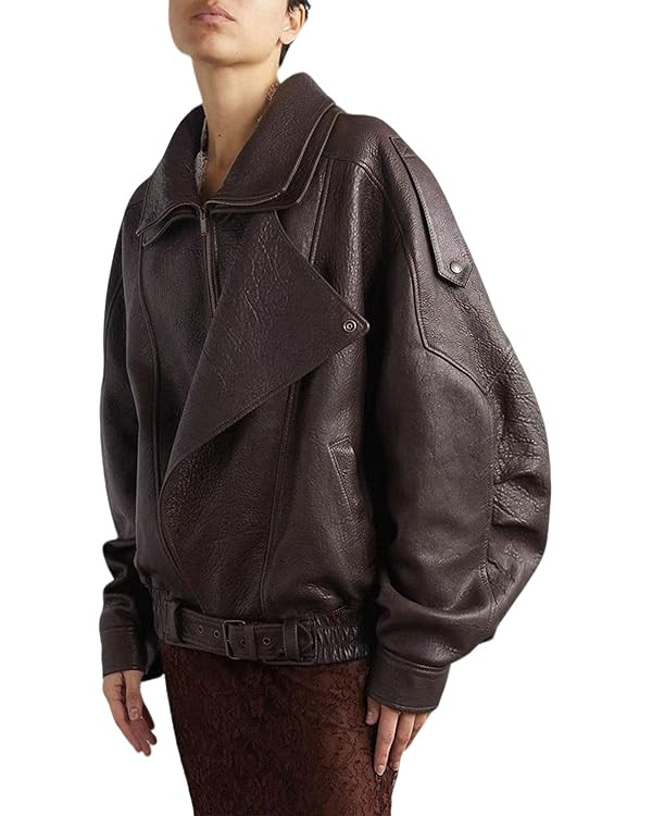 utcoco Women's Oversized Faux Leather Jacket Vintage Large Collar Belted Waist Moto Biker Jacket ... | Amazon (US)