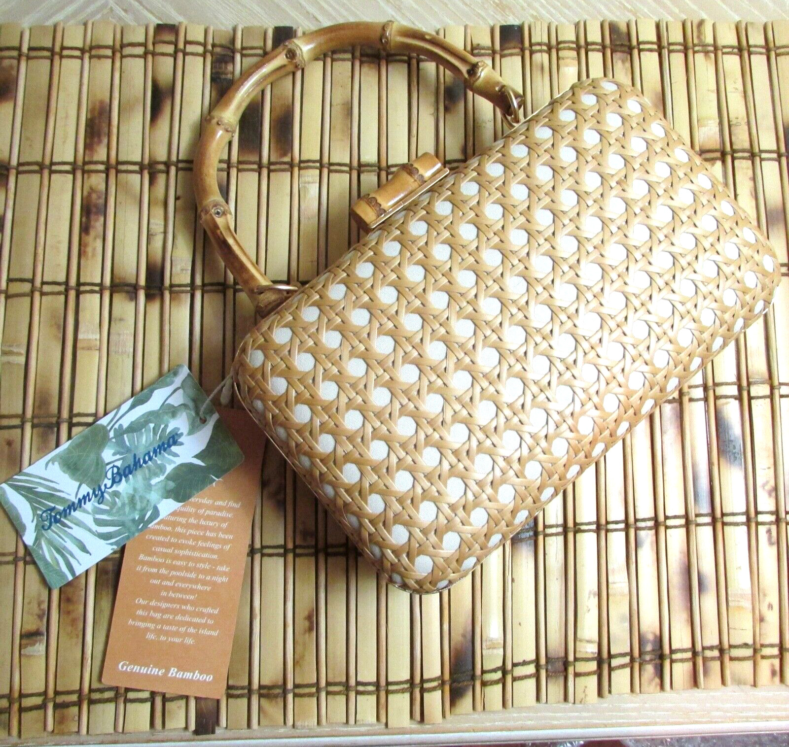 TOMMY BAHAMA NATURAL BAMBOO TROPICAL WOVEN CLUTCH w CHAINLINK STRAP HANDBAG  | eBay | eBay US