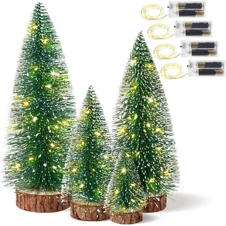 Ayieyill 4pcs Mini Christmas Tree Decorations, Small Christmas Tree Desktop Snow Miniature Pine Tree Tabletop Christmas Tree Small Pine Tree Xmas Decor | Walmart (US)
