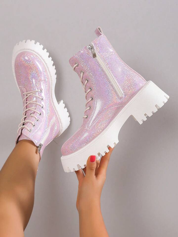 European & American Style Minimalist Fashion Chunky Heel Ankle Boots, Pink, Motorcycle & For Autu... | SHEIN