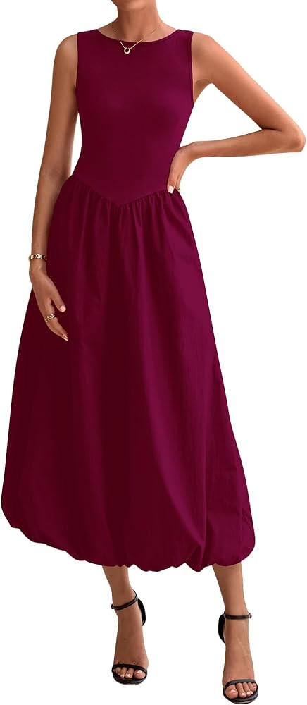 BTFBM Sundresses for Women Midi Sleeveless A Line Dress | Amazon (US)