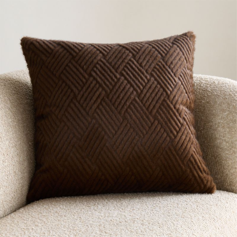CiCi Faux Fur 23"x23" Chocolate Brown Throw Pillow Cover by Laura Harrier and Tiffany Howell | Crate & Barrel