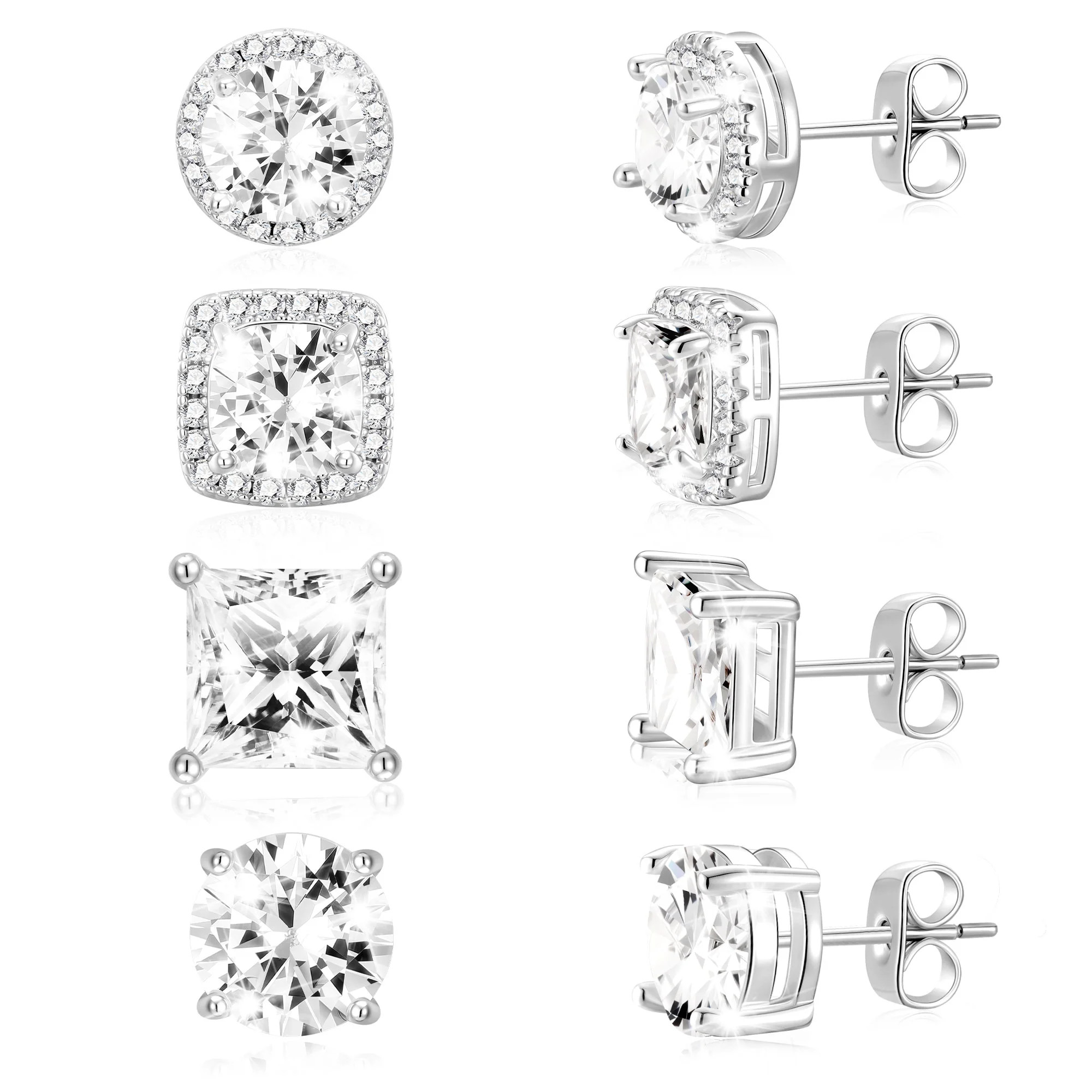APSVO 4 Pairs 18K White Gold Plated Halo Stud Earrings for Women Men CZ Hypoallergenic Post S925 ... | Walmart (US)