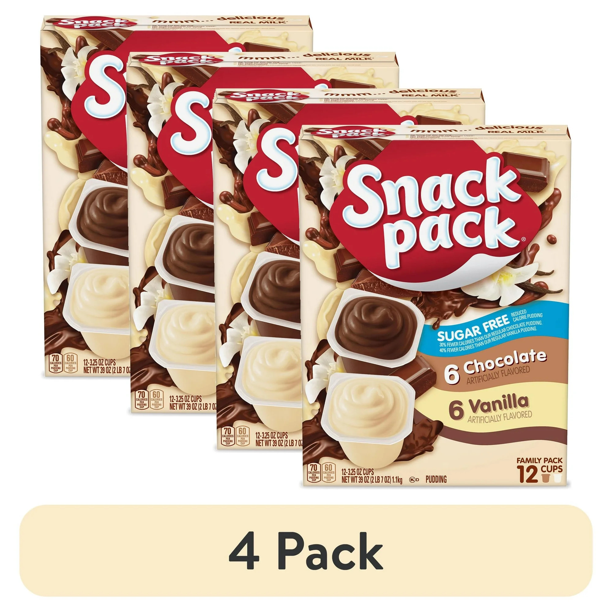 (4 pack) Snack Pack Zero Sugar Chocolate Pudding and Vanilla Pudding, Lunchbox Snack, 3.25 oz Pud... | Walmart (US)