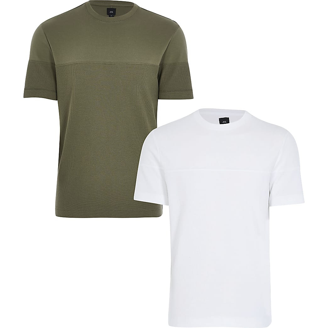 White textured block slim fit T-shirt 2 pack | River Island (UK & IE)