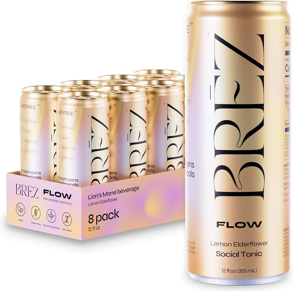 BREZ FLOW Lion’s Mane Mushroom Drink, 8-Pack, Non-Infused, Adaptogens, Relieving, Uplifting, an... | Amazon (US)