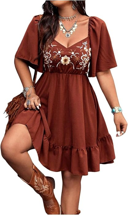 Verdusa Women's Western Boho Floral Dress Cowgirl Country Concert Outfits | Amazon (US)