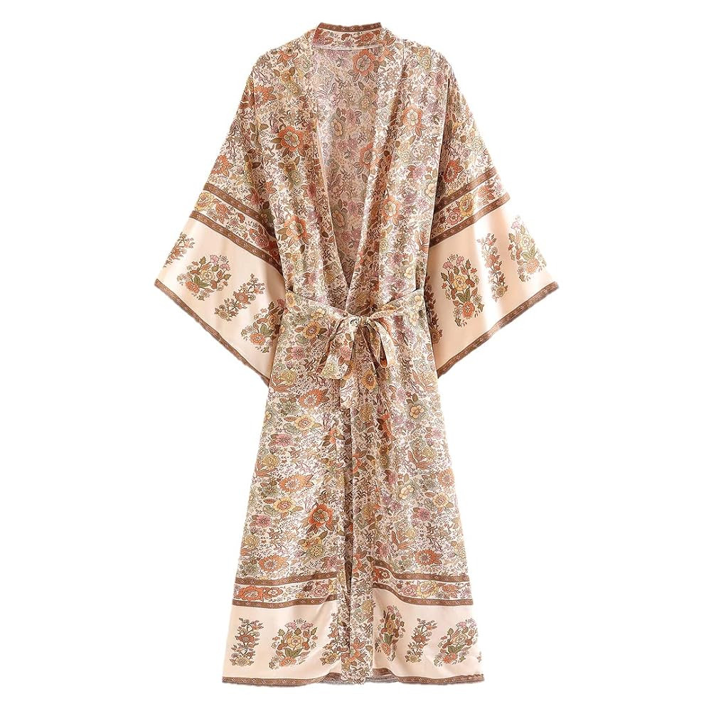 Vintage Bathing Robe Beach Cover Ups Oversized Bohemian Long Kimono Female Kaftan Kimono | Amazon (US)
