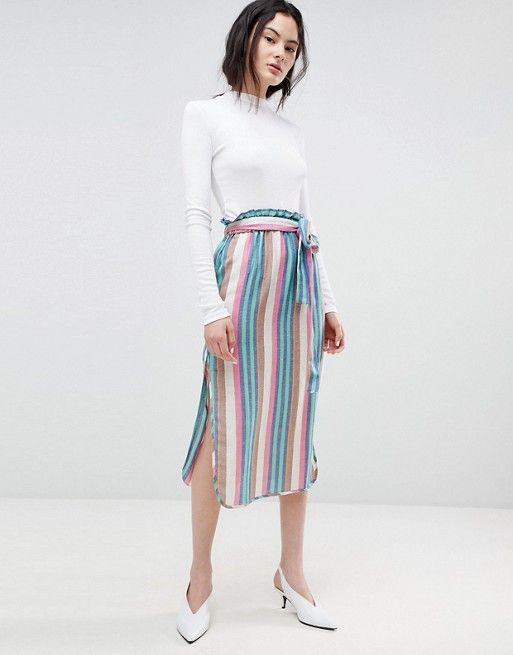 ASOS DESIGN midi skirt with tie waist in stripe | ASOS US