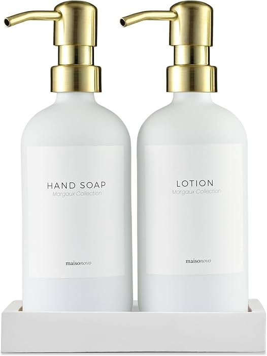 MaisoNovo Soap and Lotion Dispenser Set - 16.9 fl oz White Hand Soap Dispenser Glass with Gold Pu... | Amazon (US)