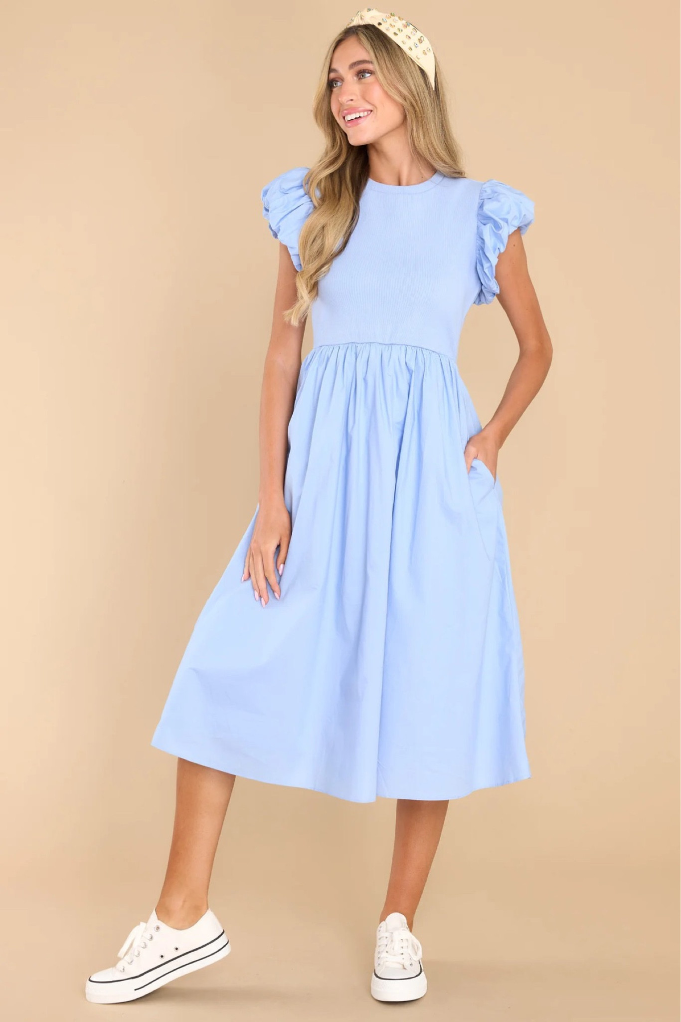 light blue dress outfit ideas Abigail Gathered Dress in Light Blue – Pixelated Boutique main image 0