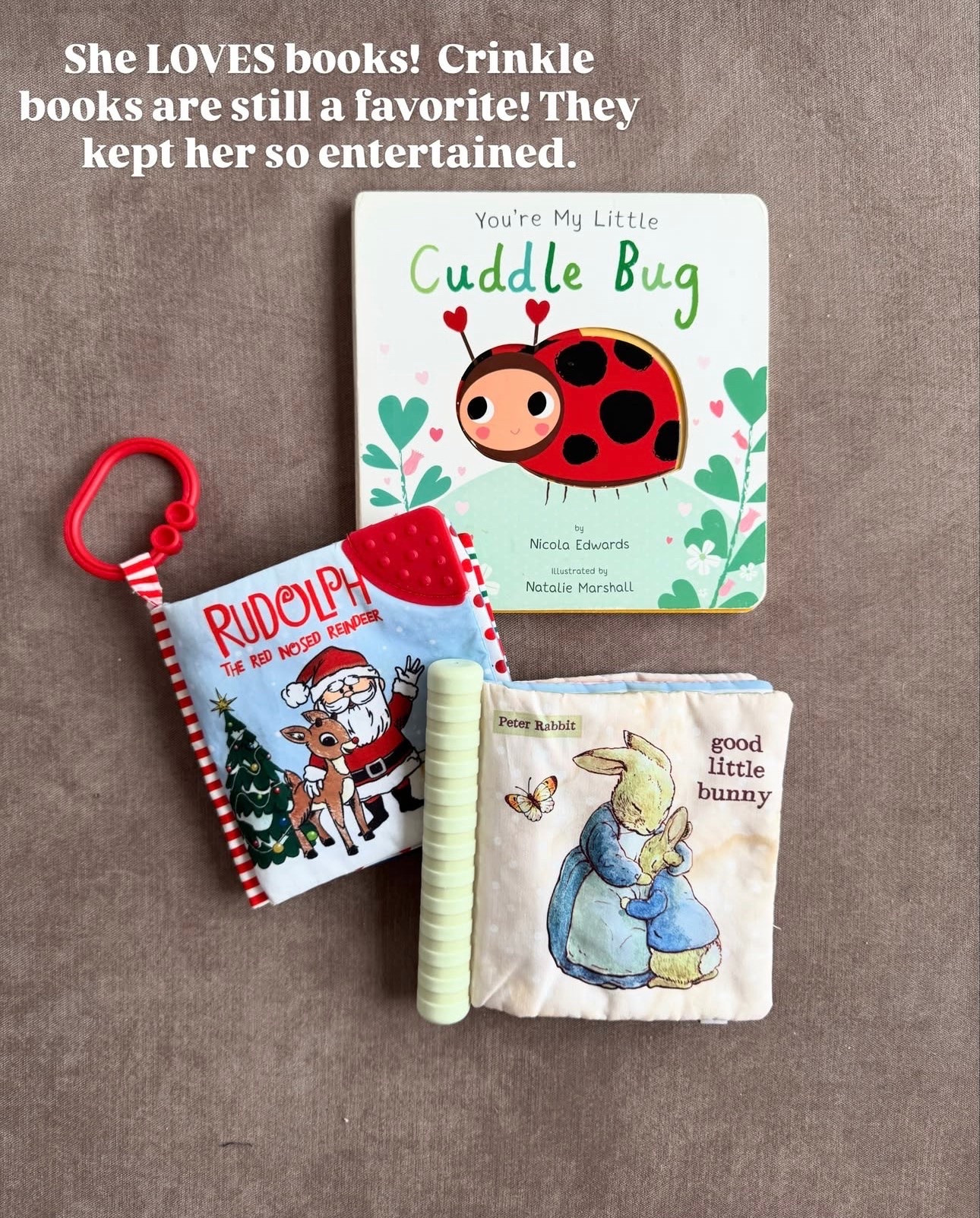 Crinkle books kept her entertained the first year! The other books are great for 1 year olds, but at 2 she still LOVES and reaches for them daily!  

We own & love every baby product here.

#LTKmomlife #LTKBaby