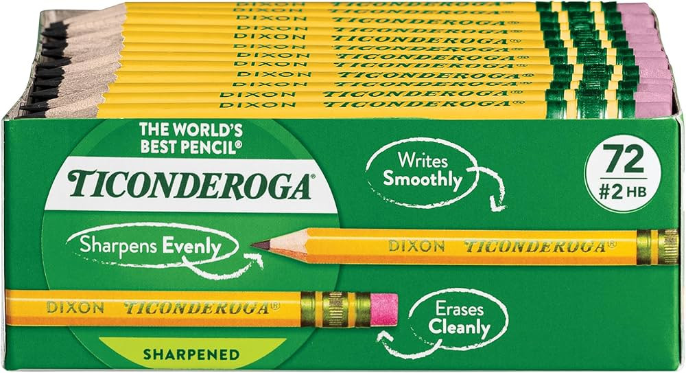 Ticonderoga Golf Wood-Cased Pencils, Pre-Sharpened, 2 HB, With Erasers, Yellow, 72 Count | Amazon (US)