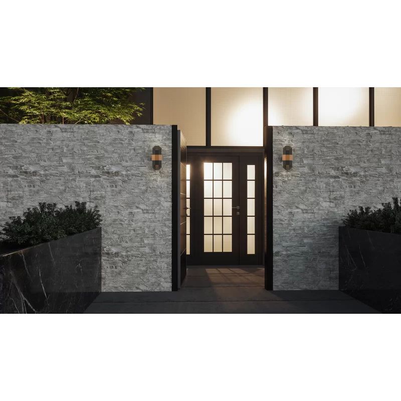 Edmont Matte Black/Brown Integrated LED Glass Outdoor Armed Sconce | Wayfair North America