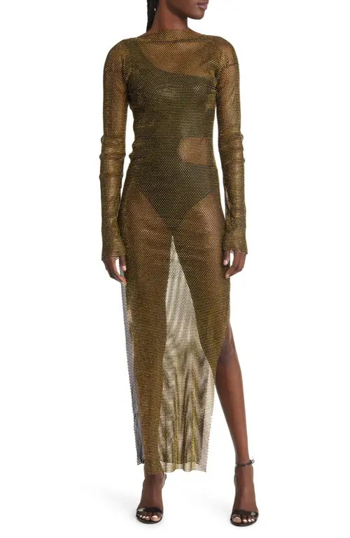 Amy Lynn Rhinestone Long Sleeve Maxi Dress in Gold at Nordstrom, Size Small | Nordstrom