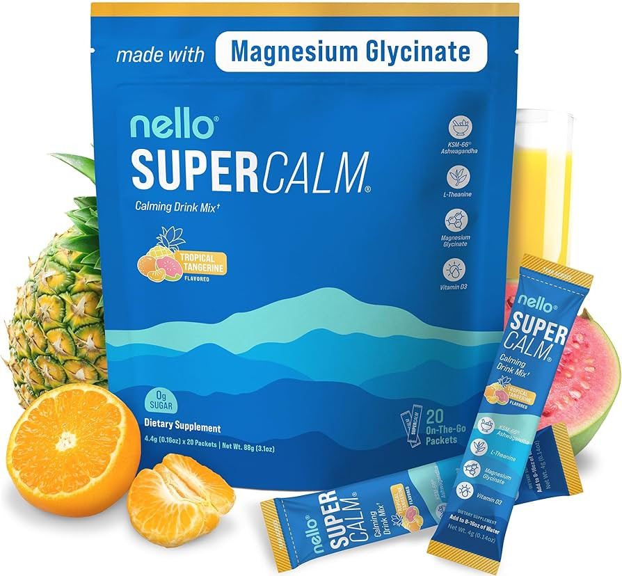 Nello Supercalm Powdered Drink Mix, Tropical Tangerine, L Theanine, Ksm-66 Ashwagandha, Magnesium... | Amazon (US)