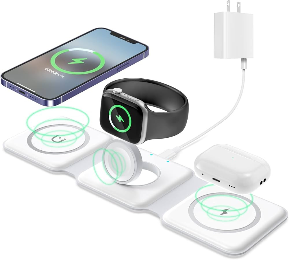 Wireless Charger 3 in 1, iHoo Magnetic Foldable Wireless Charging Station for iPhone 14/Pro/Max/P... | Amazon (US)