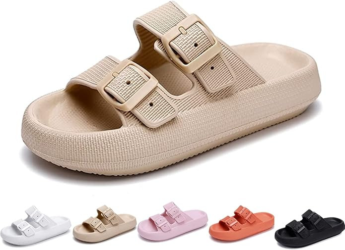 Seguritat Unisex Comfort Soft Slides, Double Buckle Adjustable EVA Flat Sandals, Lightweight Slip... | Amazon (US)