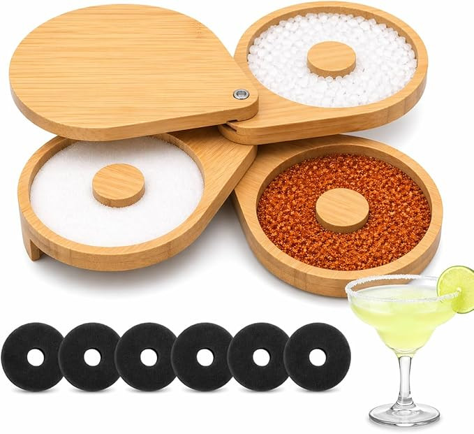 Margarita Salt Rimmer Set Bamboo, 3 Tier Cocktail Glass Rimmer with Lid,6 Sponges,Bar Glass Salte... | Amazon (US)