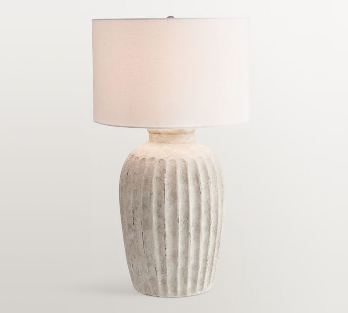 Anders Terra Cotta 31"" Round Table Lamp, Rustic White Base With Large Drum Shade, White | Pottery Barn (US)