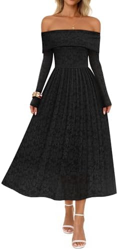 MEROKEETY Women's 2025 Fall Long Sleeve Floral Midi Dress Off Shoulder Wedding Guest Formal Long ... | Amazon (US)