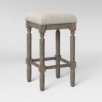 Erving Wood and Upholstered Backless Counter Height Barstool Taupe - Threshold™ | Target