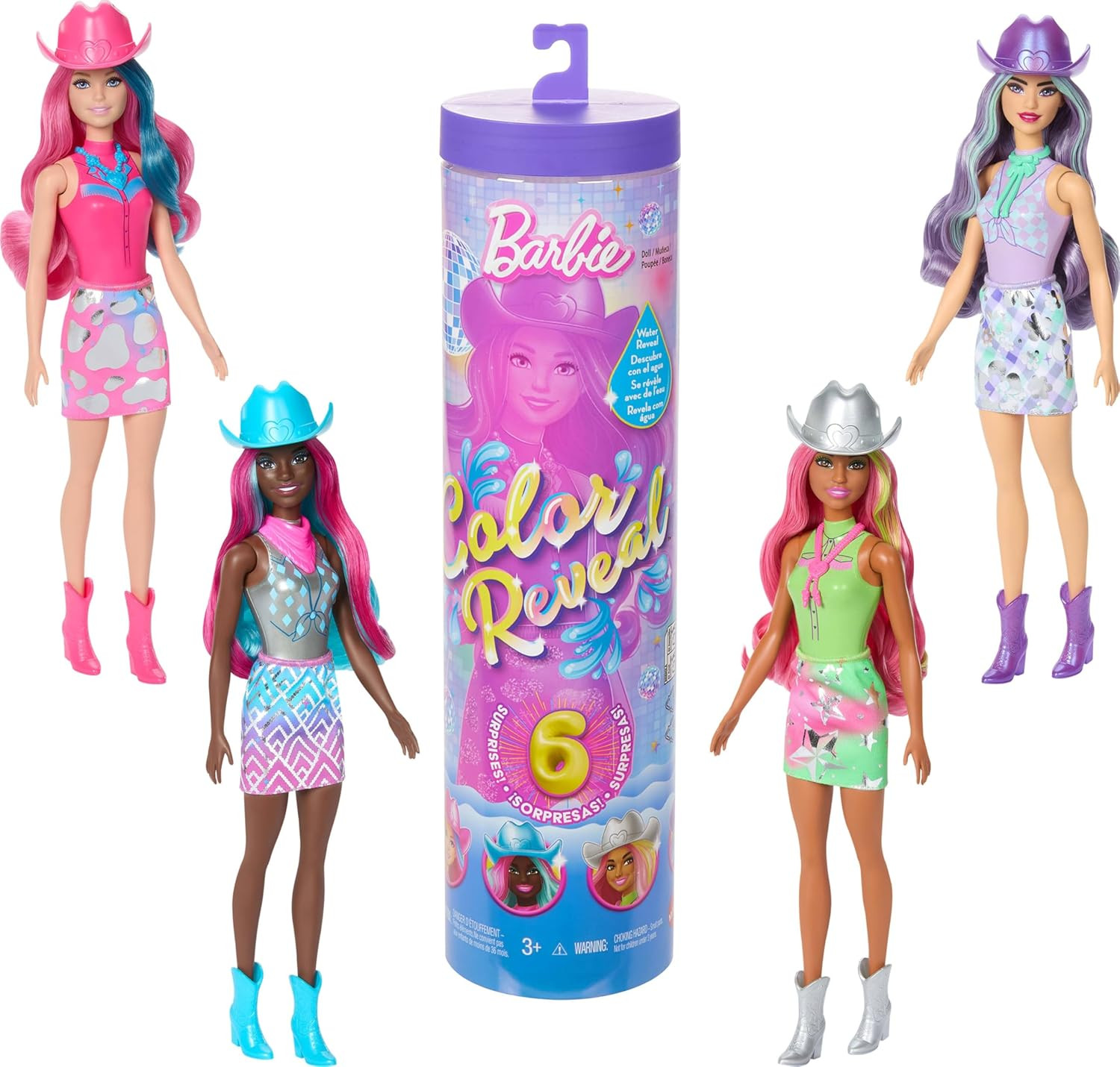 Barbie Color Reveal Fashion Doll & Accessories with 6 Surprises, Disco Star Series with Metallic ... | Amazon (US)