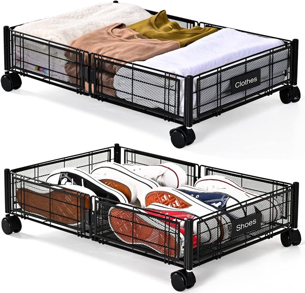 Luseba Under Bed Storage with Wheels, Under Bed Shoe Storage Organizer Drawer with Markable Namep... | Amazon (US)