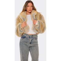 Long Sleeve Oversized Collar Detail Cropped Fur Coat In Brown, Women's Size UK 10 | EGO (UK)