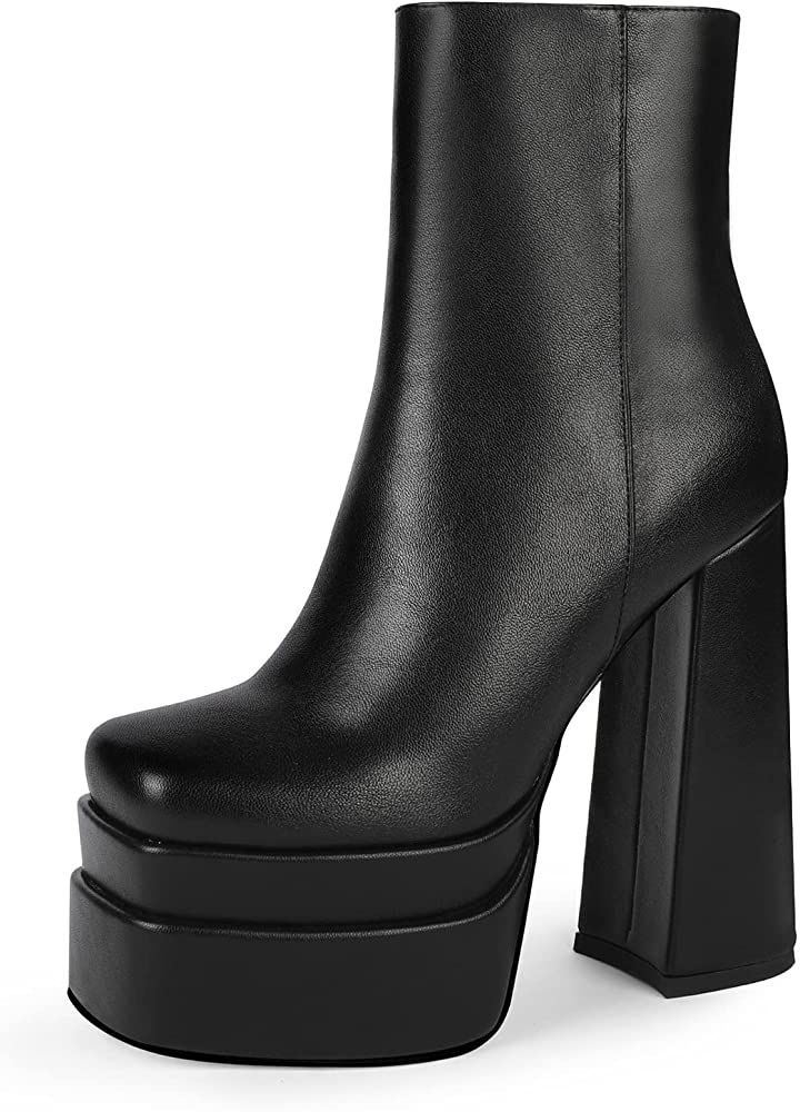 Platform Boots for Women, with Sassy Platform, Chunky Heel, Square Toe and Side Zipper Design | Amazon (US)